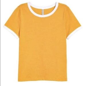 H&M L Mustard Crop Ringer T-Shirt